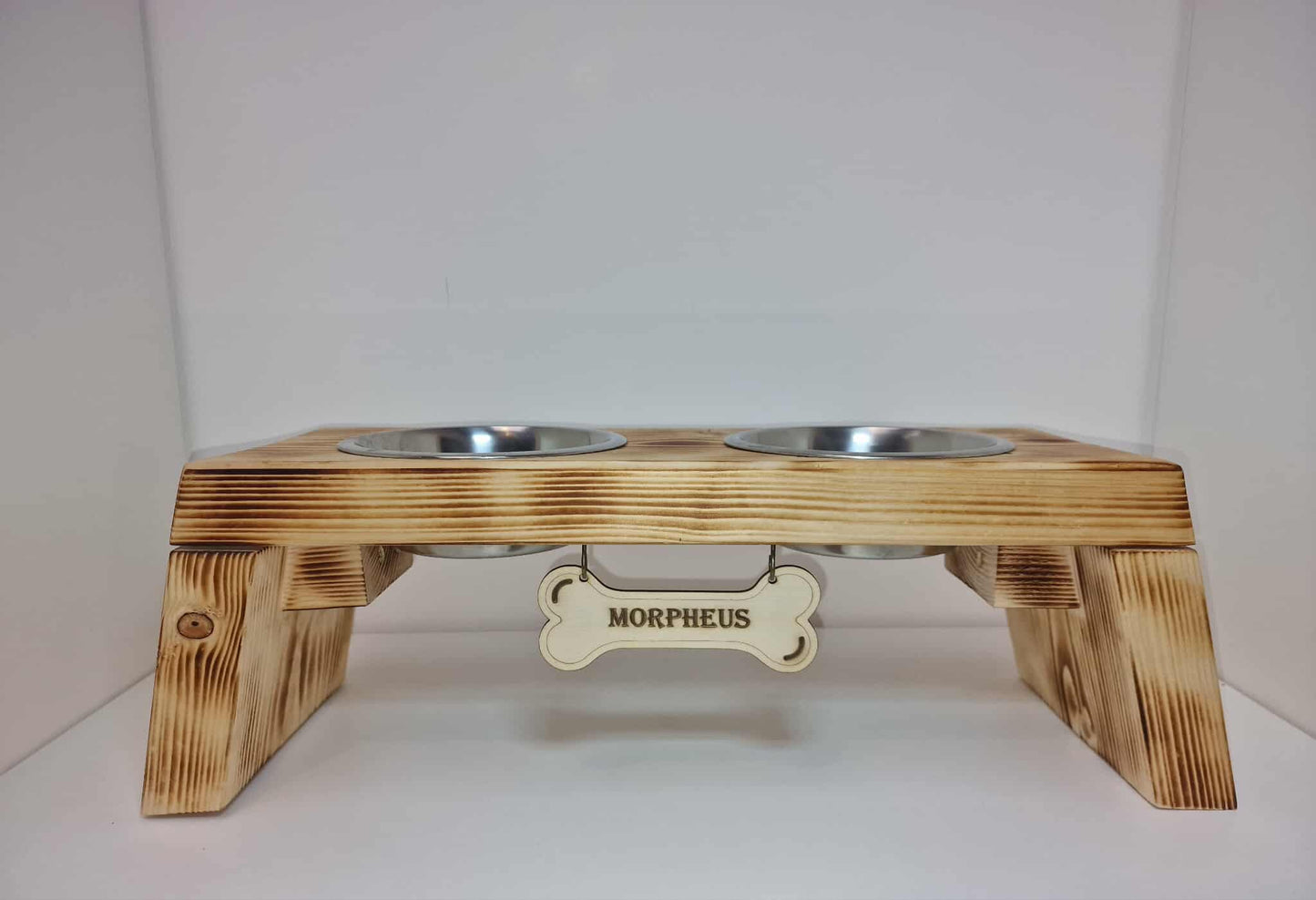 Dog Bowl Holder with Custom Name Tag