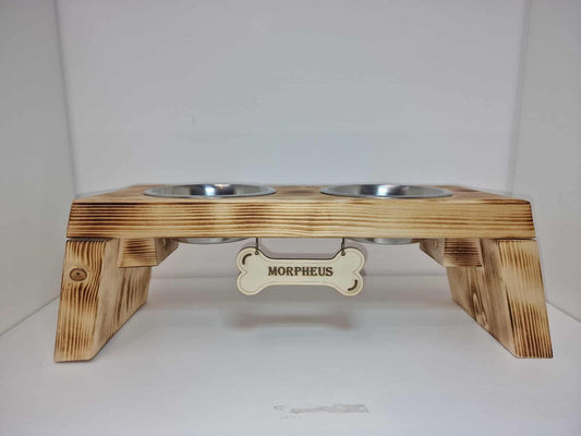 Dog Bowl Holder with Custom Name Tag