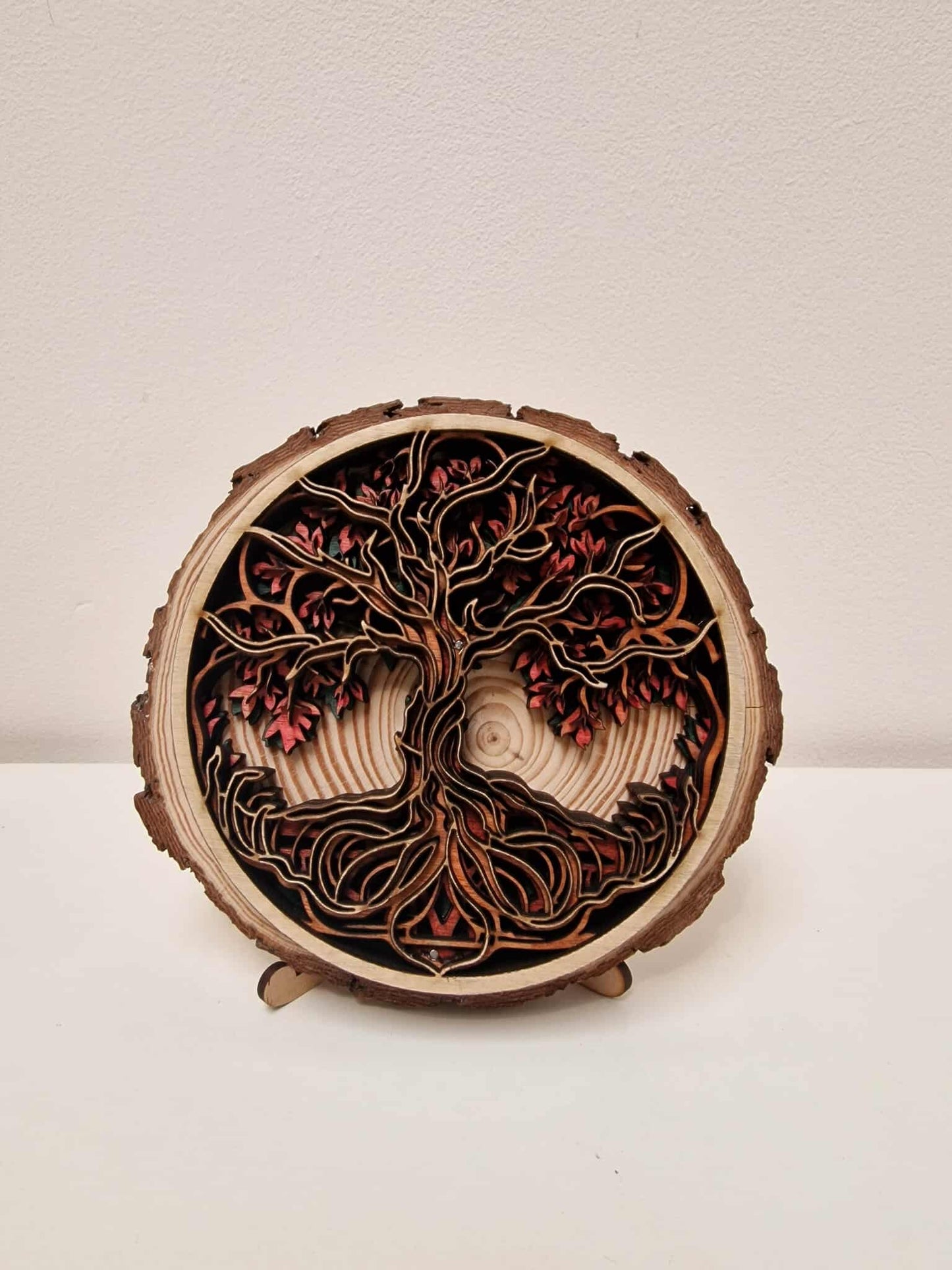 Handmade Tree of Life on Natural Log Slice 16-18cm – Multicoloured & Multilayered