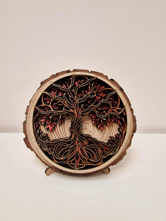 Handmade Tree of Life on Natural Log Slice 16-18cm – Multicoloured & Multilayered